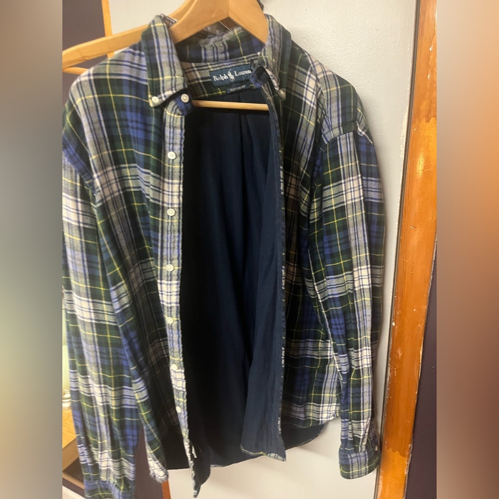 Ralph Lauren Men's Checkered Shirt Jacket - Navy and Green